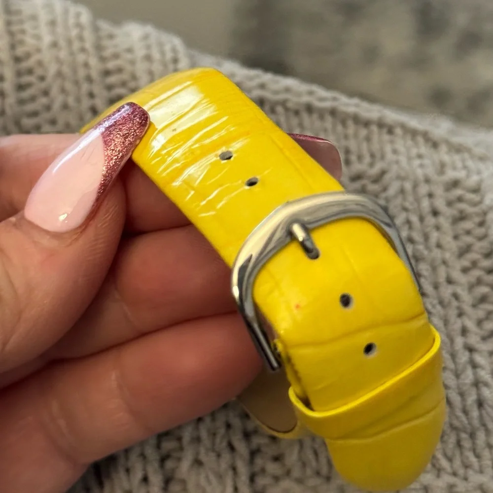 Bernier Yellow Genuine Leather Strap Watch with Silver Bezel